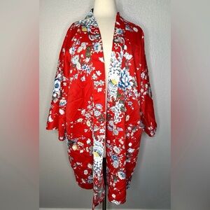 New Japanese Red Floral Kimono Robe – Made in Japan, Chrysanthemum Print